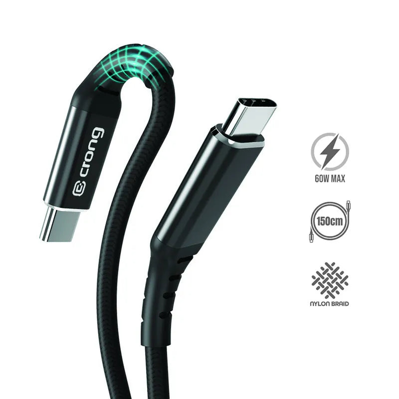 Crong Armor Link - 60W PD 3A USB-C į USB-C kabelis 150cm (juodas)