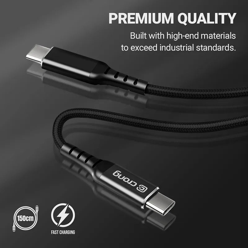 Crong Armor Link - 60W PD 3A USB-C į USB-C kabelis 150cm (juodas)