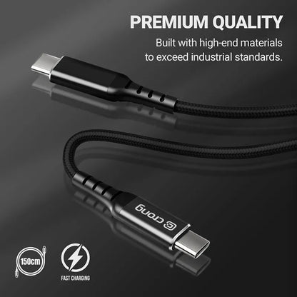 Crong Armor Link - 60W PD 3A USB-C į USB-C kabelis 150cm (juodas)