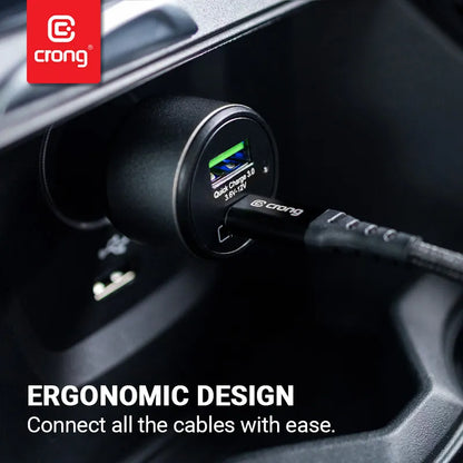 Crong automobilinis įkroviklis 63W – USB-C PD 45W automobilinis įkroviklis + USB QC 3.0 18W (juodas)