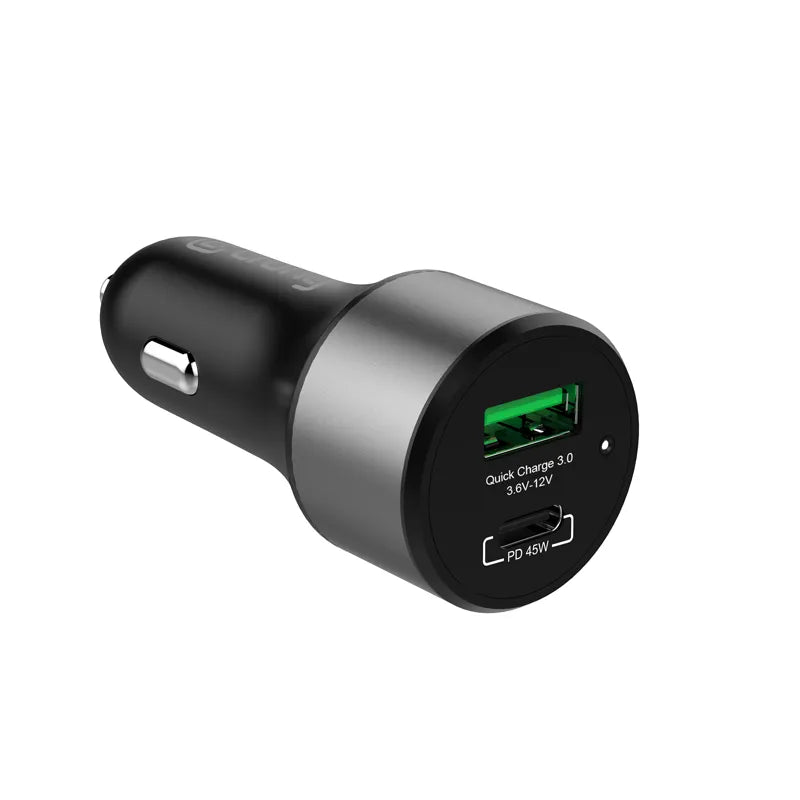 Crong automobilinis įkroviklis 63W – USB-C PD 45W automobilinis įkroviklis + USB QC 3.0 18W (juodas)