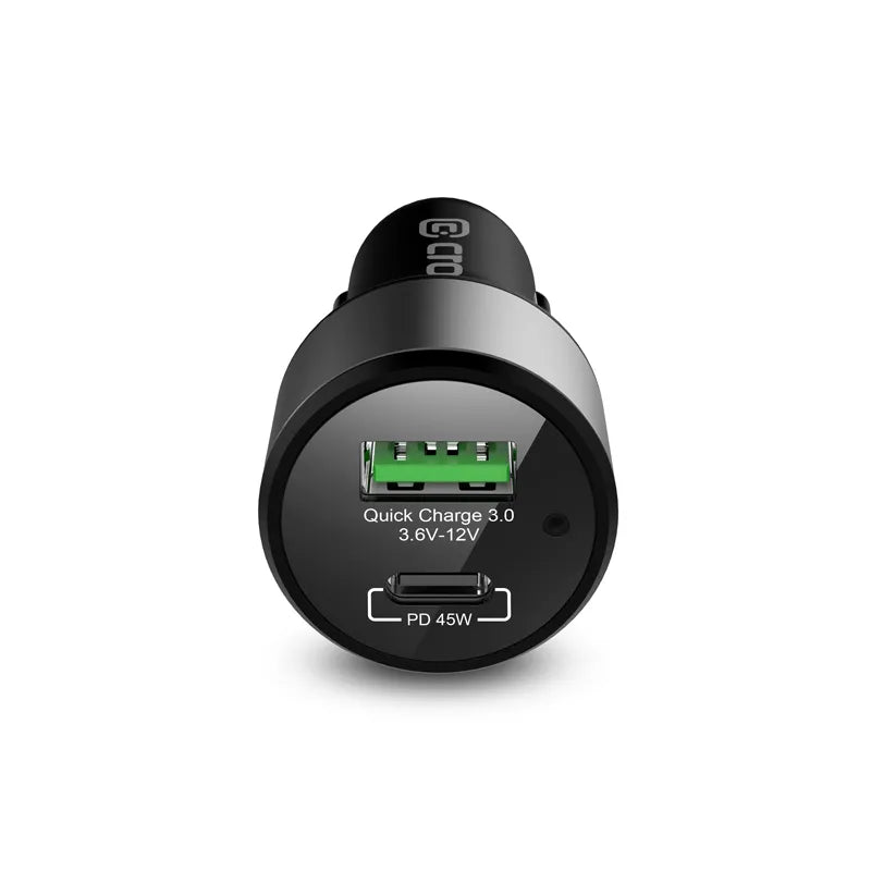 Crong automobilinis įkroviklis 63W – USB-C PD 45W automobilinis įkroviklis + USB QC 3.0 18W (juodas)