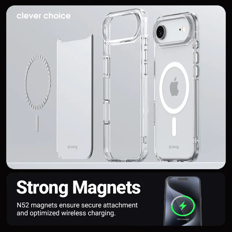 Crong Clear MAG Cover - „MagSafe“ dėklas iPhone 17 Pro Max (Skaidrus)