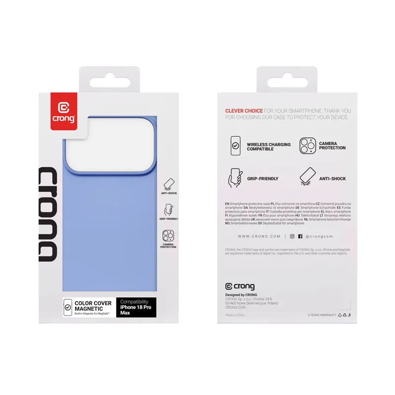 Crong Color Cover Magnetic – MagSafe dėklas, skirtas iPhone 18 Pro Max / 17 Pro Max (mėlynas)