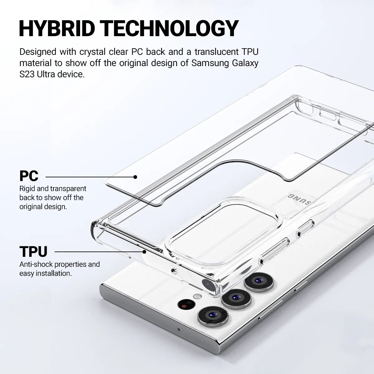 Crong Crystal Shield dėklas – Samsung Galaxy S23 Ultra dėklas (skaidrus)