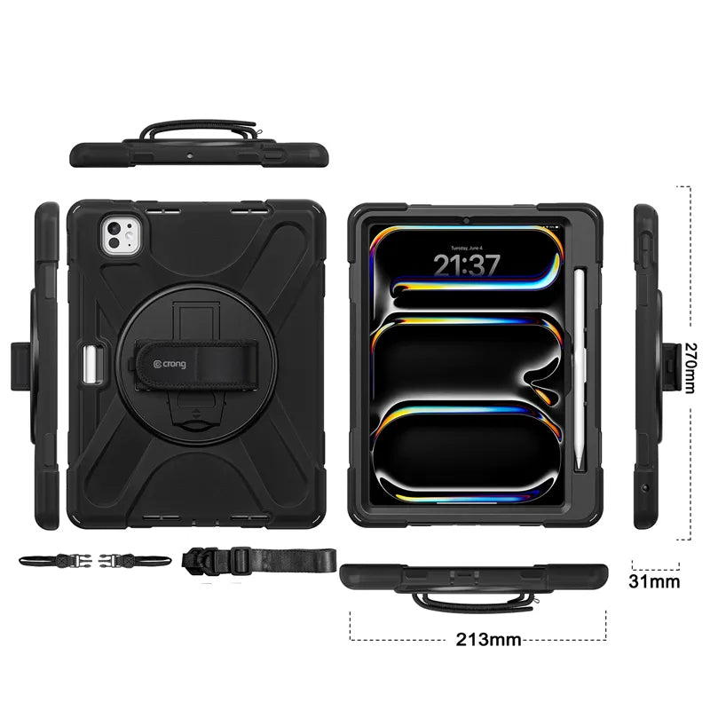 Crong Defender Plus – Tvirtas dėklas iPad Pro 11" M5 (2025) / M4 (2024) (Juodas)