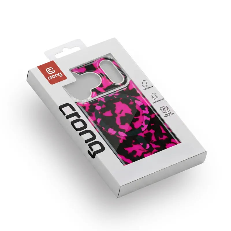 Crong Deluxe MAG Cover – dėklas iPhone 17 su MagSafe (Pink Tortoise)