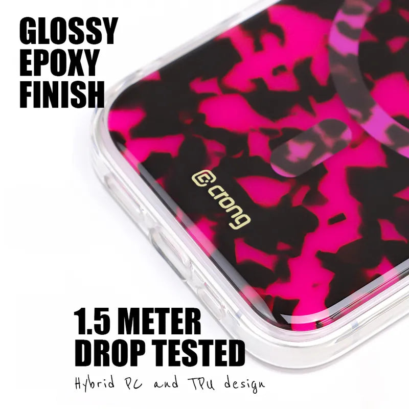 Crong Deluxe MAG Cover – dėklas iPhone 17 su MagSafe (Pink Tortoise)