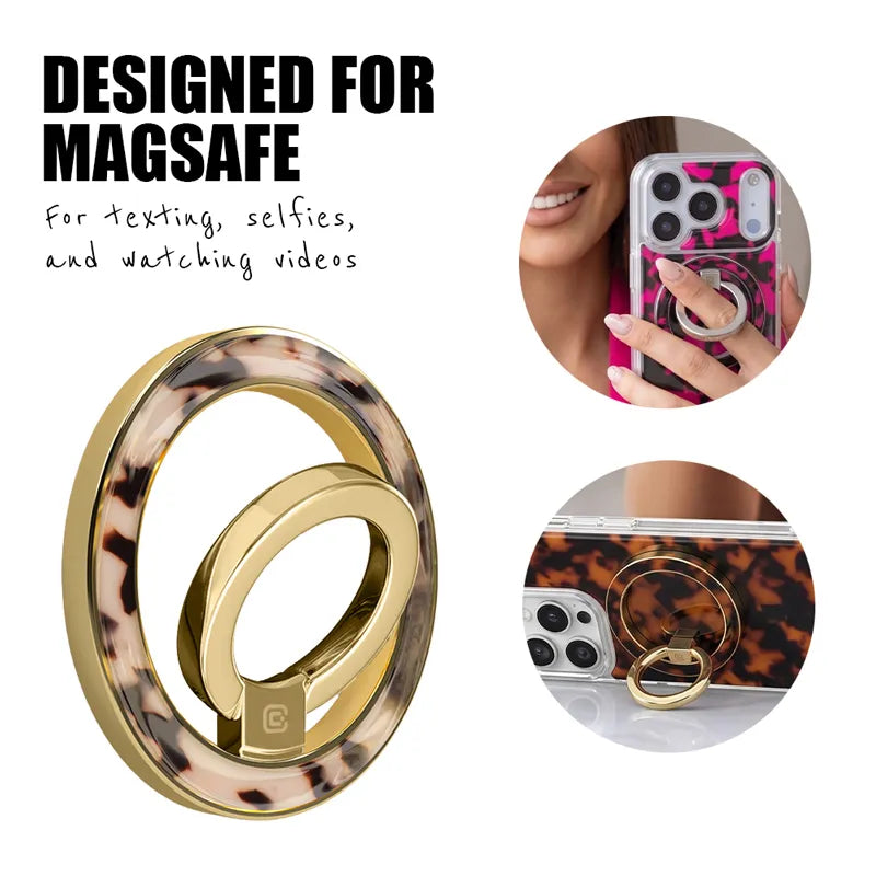 Crong Deluxe RING laikiklis - MagSafe magnetinis telefono laikiklis (Blonde Tortoise)