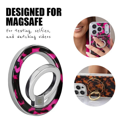 Crong Deluxe RING laikiklis – MagSafe magnetinis telefono laikiklis (rožinis vėžlio kiauto raštas)