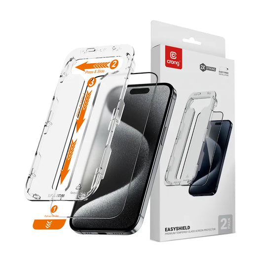 Crong EasyShield 2-vnt. grūdinto stiklo apsauginis ekranas iPhone 15 Pro Max (2 vnt.)