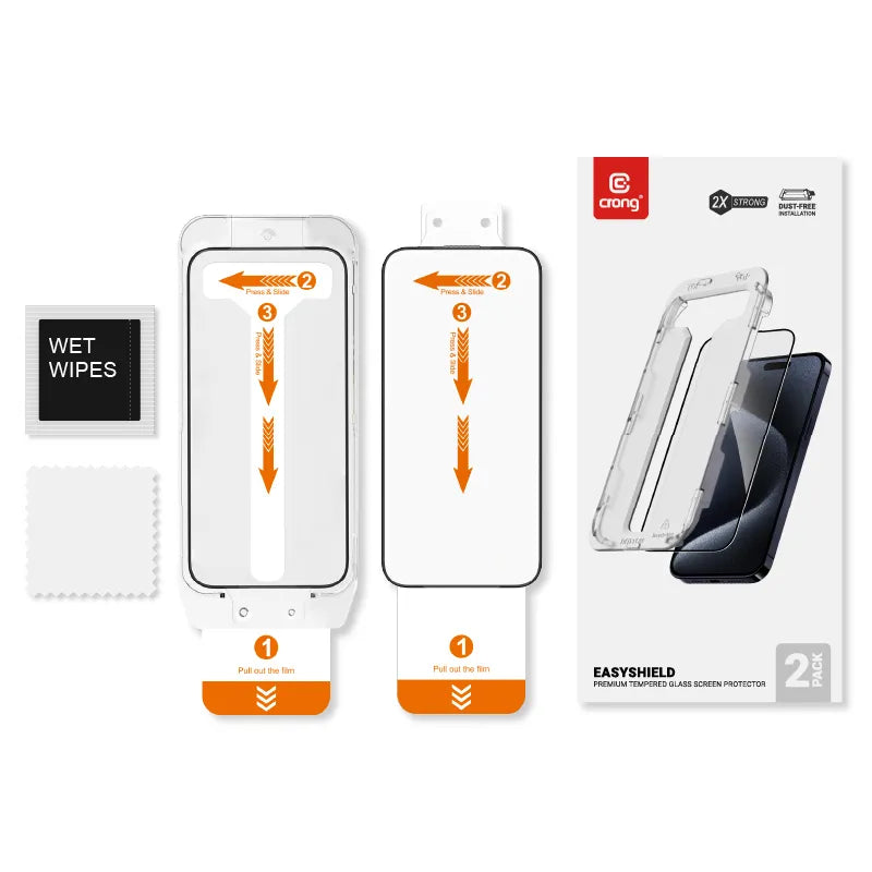 Crong EasyShield 2-vnt. grūdinto stiklo apsauginis ekranas iPhone 15 Pro Max (2 vnt.)