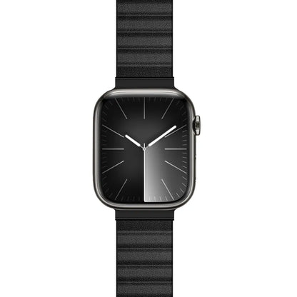 Crong Eclipse - Magnetinė odinė apyrankė Apple Watch 44/45/46/49 mm (Juoda)