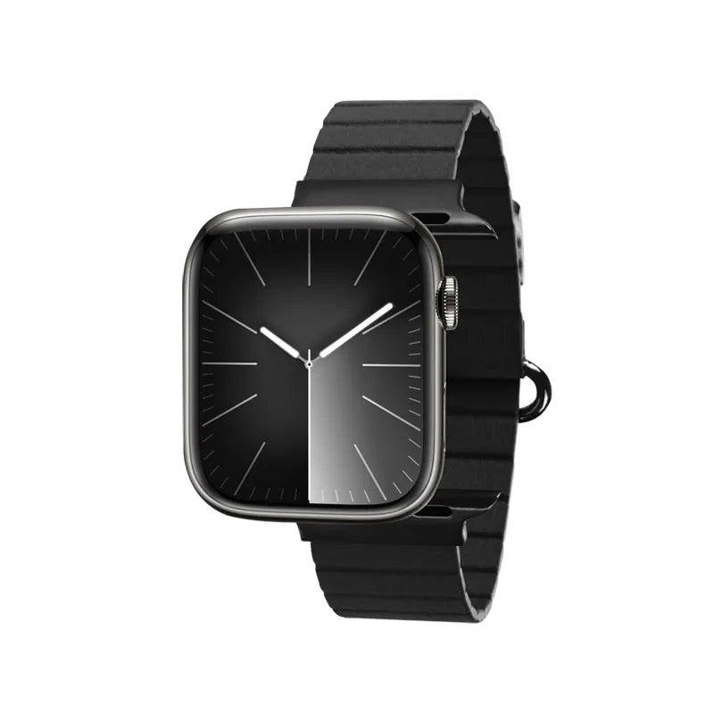 Crong Eclipse - Magnetinė odinė apyrankė Apple Watch 44/45/46/49 mm (Juoda)