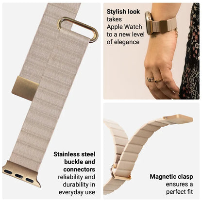 Crong Eclipse – Magnetinė odinė juosta Apple Watch 38/40/41/42mm (Smėlio spalvos)