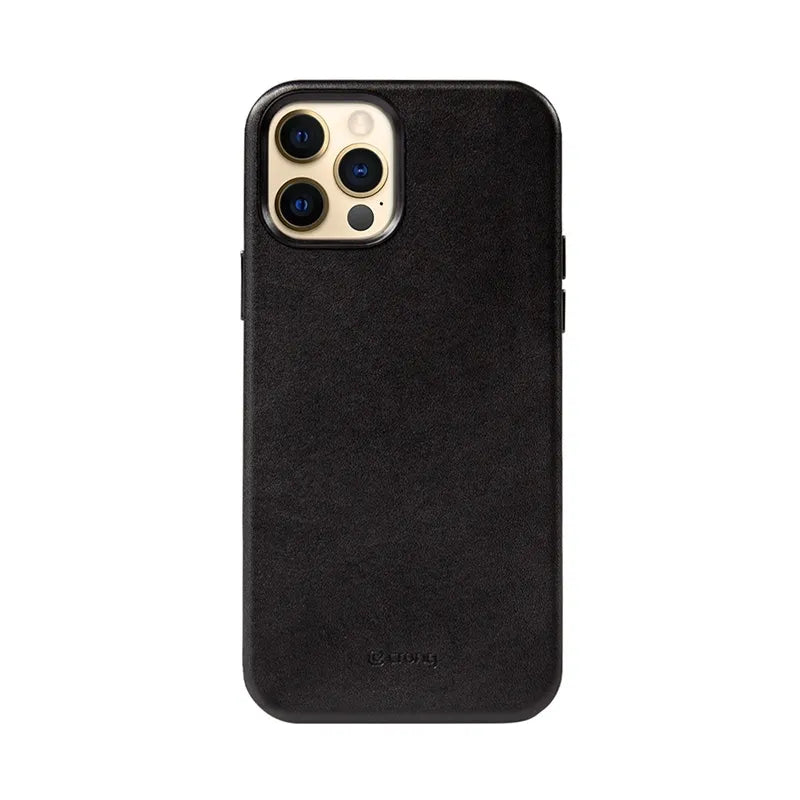Crong Essential Cover - Dydžio "iPhone 12 Pro Max" dėklas iš dirbtinės odos (juodas)