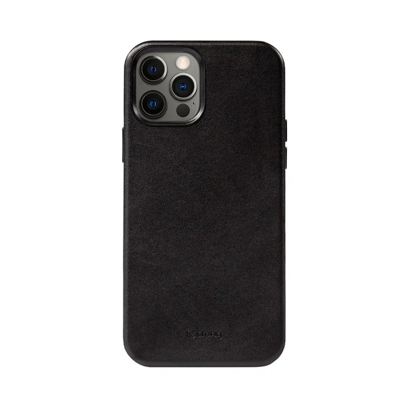 Crong Essential Cover - Dydžio "iPhone 12 Pro Max" dėklas iš dirbtinės odos (juodas)