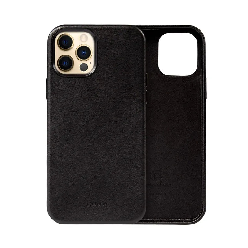Crong Essential Cover - Dydžio "iPhone 12 Pro Max" dėklas iš dirbtinės odos (juodas)