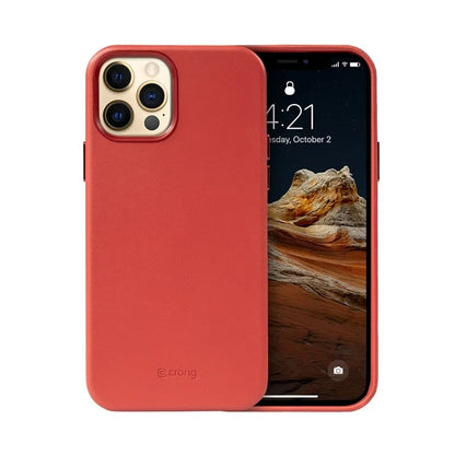 Crong Essential Cover - Faux Leather Case for iPhone 12 Pro Max (Red)