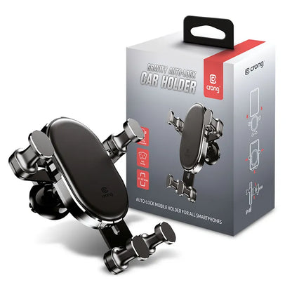 Crong Gravity Automatinio Fiksavimo Automobilinis Laikiklis – Gravity automobilinis laikiklis 4,7–6,5 colių telefonams (juodas)