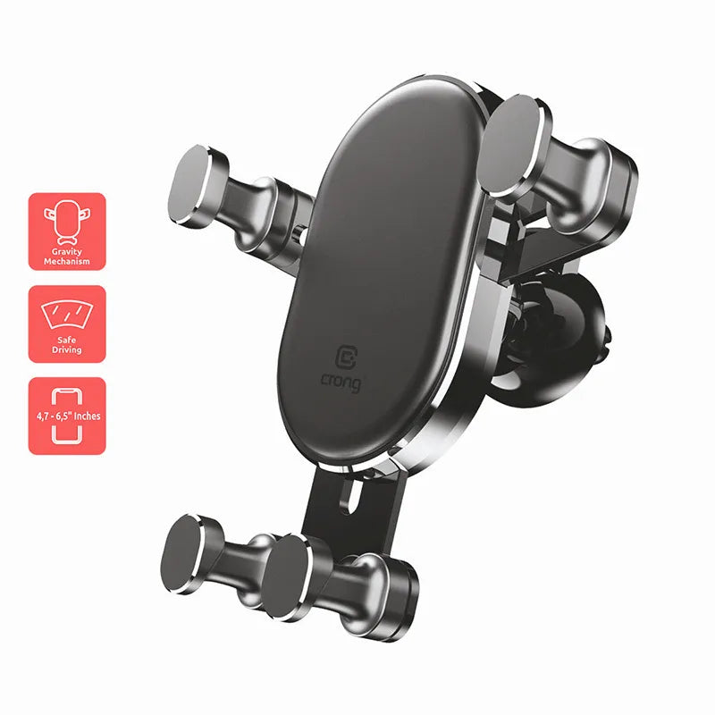 Crong Gravity Automatinio Fiksavimo Automobilinis Laikiklis – Gravity automobilinis laikiklis 4,7–6,5 colių telefonams (juodas)