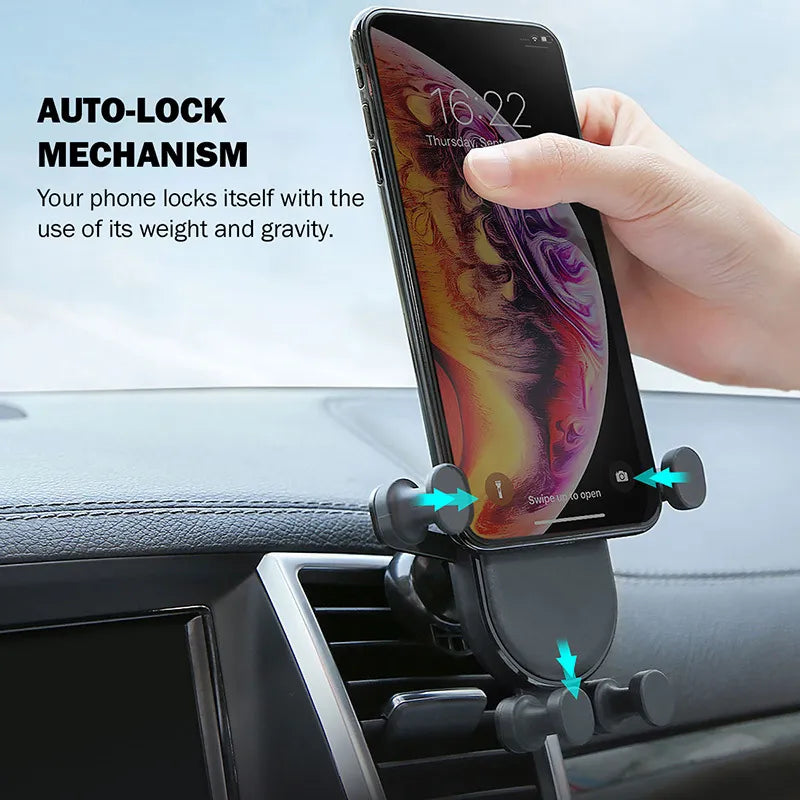 Crong Gravity Automatinio Fiksavimo Automobilinis Laikiklis – Gravity automobilinis laikiklis 4,7–6,5 colių telefonams (juodas)