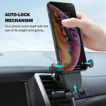 Crong Gravity Automatinio Fiksavimo Automobilinis Laikiklis – Gravity automobilinis laikiklis 4,7–6,5 colių telefonams (juodas)