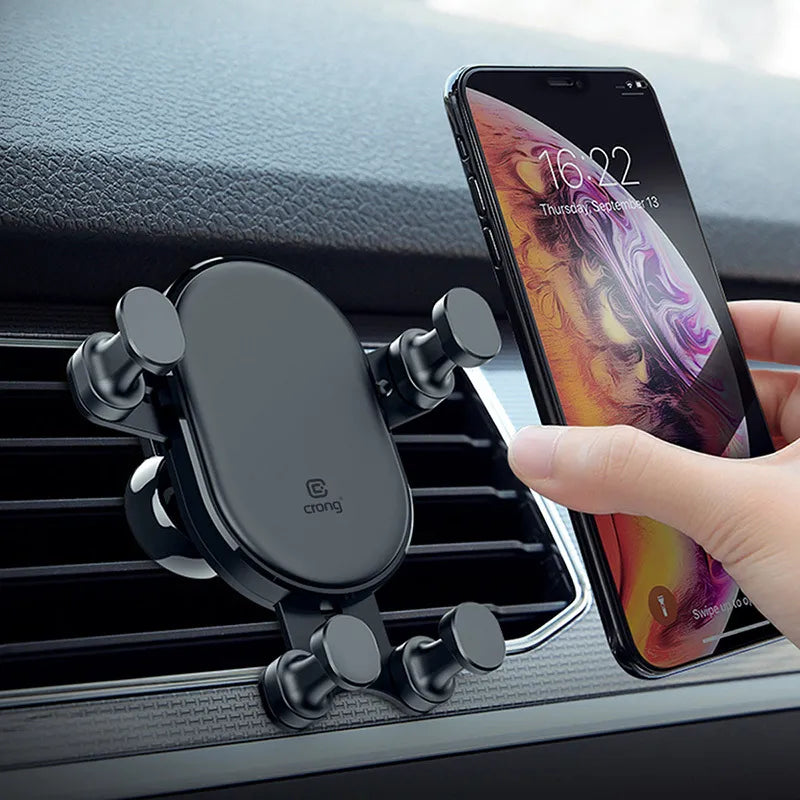 Crong Gravity Automatinio Fiksavimo Automobilinis Laikiklis – Gravity automobilinis laikiklis 4,7–6,5 colių telefonams (juodas)