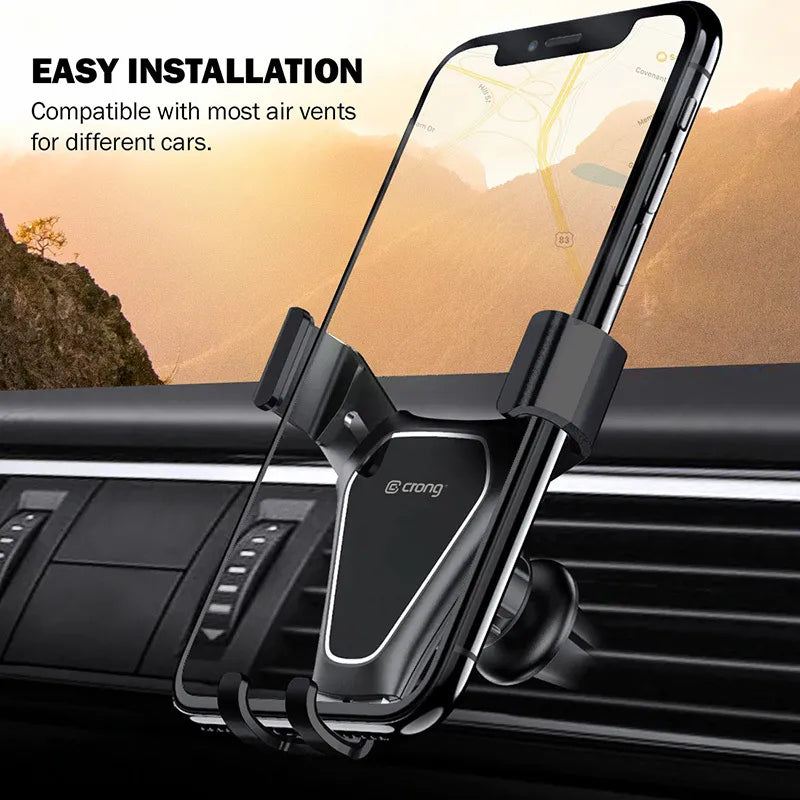 Crong Gravity Automatinis spaustukas automobilio laikiklis - Gravitacinis automobilio laikiklis 4,7" - 6,5" telefonams (juodas)