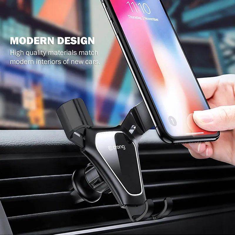 Crong Gravity Automatinis spaustukas automobilio laikiklis - Gravitacinis automobilio laikiklis 4,7" - 6,5" telefonams (juodas)