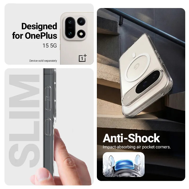 Crong Hybrid Clear Magnetic – dėklas MagSafe skirtas OnePlus 15 (skaidrus)