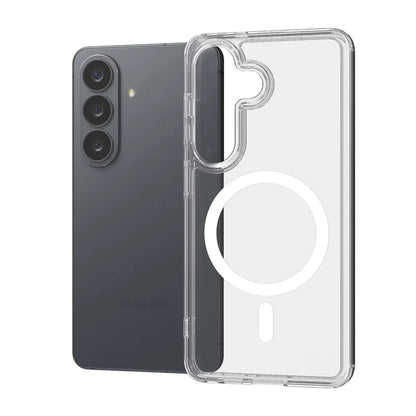 Crong Hybrid Clear Magnetic – dėklas su MagSafe technologija, skirtas Samsung Galaxy S26 (skaidrus)