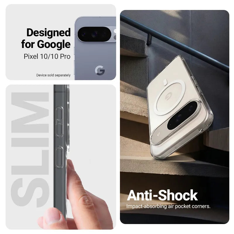 Crong Hybrid Clear Magnetic – MagSafe dėklas Google Pixel 10 / 10 Pro (Skaidrus)