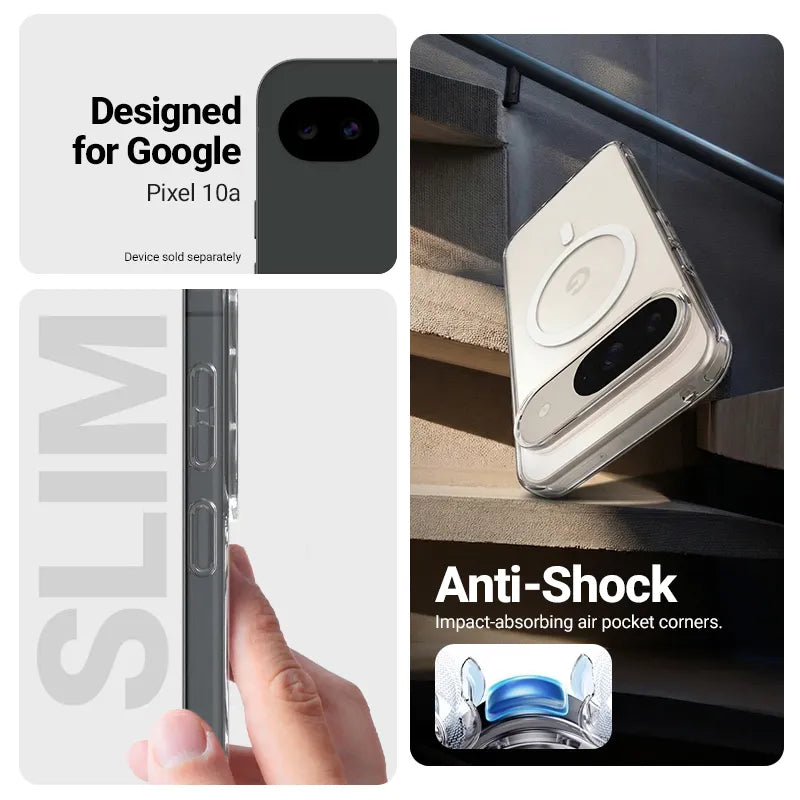 Crong Hybrid Clear Magnetic – MagSafe dėklas Google Pixel 10a (skaidrus)