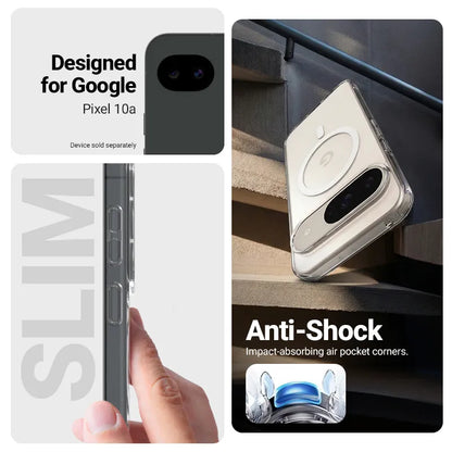 Crong Hybrid Clear Magnetic – MagSafe dėklas Google Pixel 10a (skaidrus)