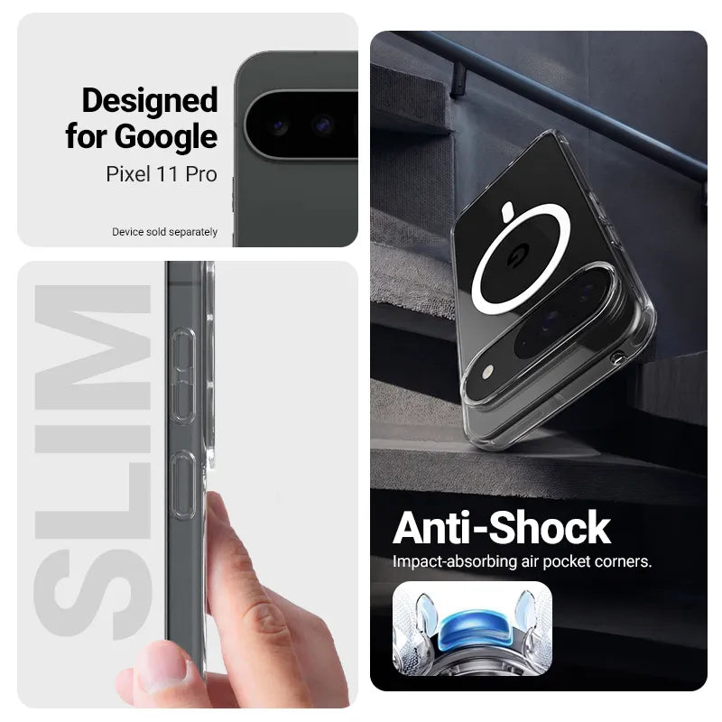 Crong Hybrid Clear Magnetic – MagSafe dėklas Google Pixel 11 Pro (skaidrus)