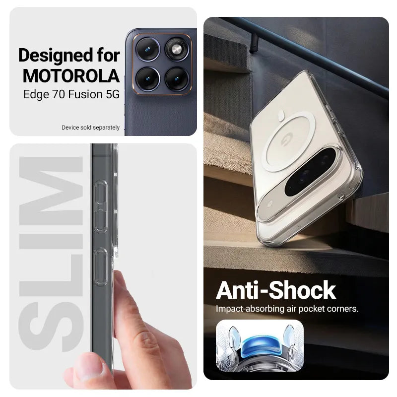 Crong Hybrid Clear Magnetic – MagSafe dėklas Motorola Edge 70 Fusion (skaidrus)