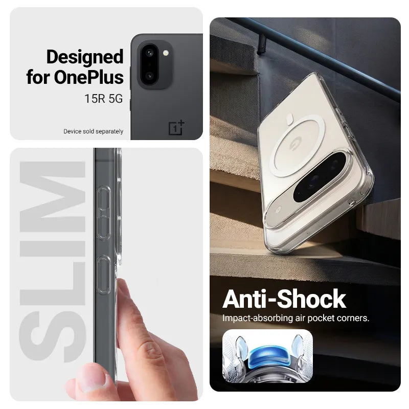 Crong Hybrid Clear Magnetic - MagSafe dėklas OnePlus 15R (skaidrus)