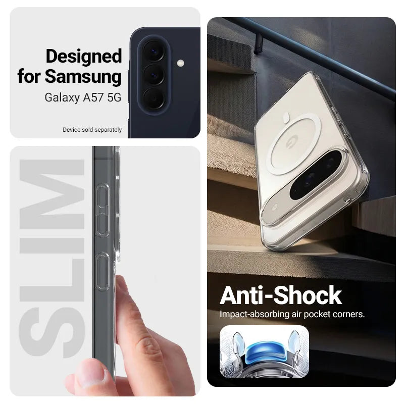 Crong Hybrid Clear Magnetic – „MagSafe“ dėklas Samsung Galaxy A57 (skaidrus)