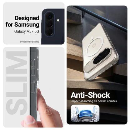 Crong Hybrid Clear Magnetic – „MagSafe“ dėklas Samsung Galaxy A57 (skaidrus)