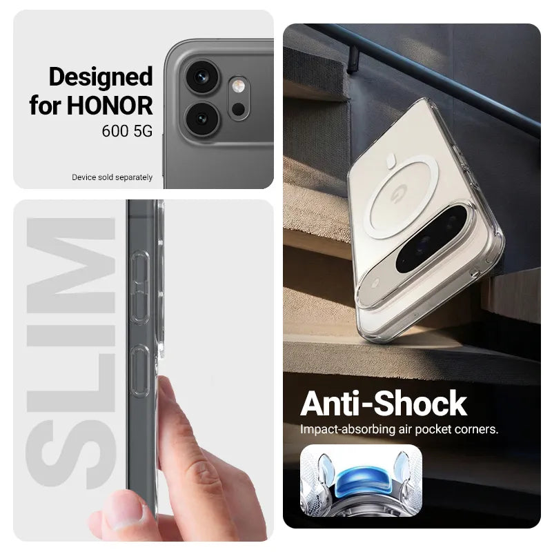 Crong Hybrid Clear Magnetic – "MagSafe" dėklas, skirtas "Honor 600 5G" (skaidrus)