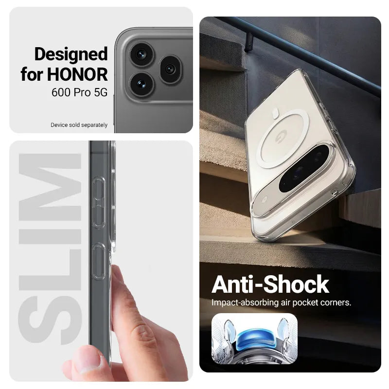 Crong Hybrid Clear Magnetic - MagSafe dėklas, skirtas Honor 600 Pro 5G (skaidrus)
