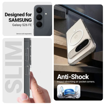 Crong Hybrid Clear Magnetic – „MagSafe“ dėklas, skirtas „Samsung Galaxy S26 FE“ (skaidrus)