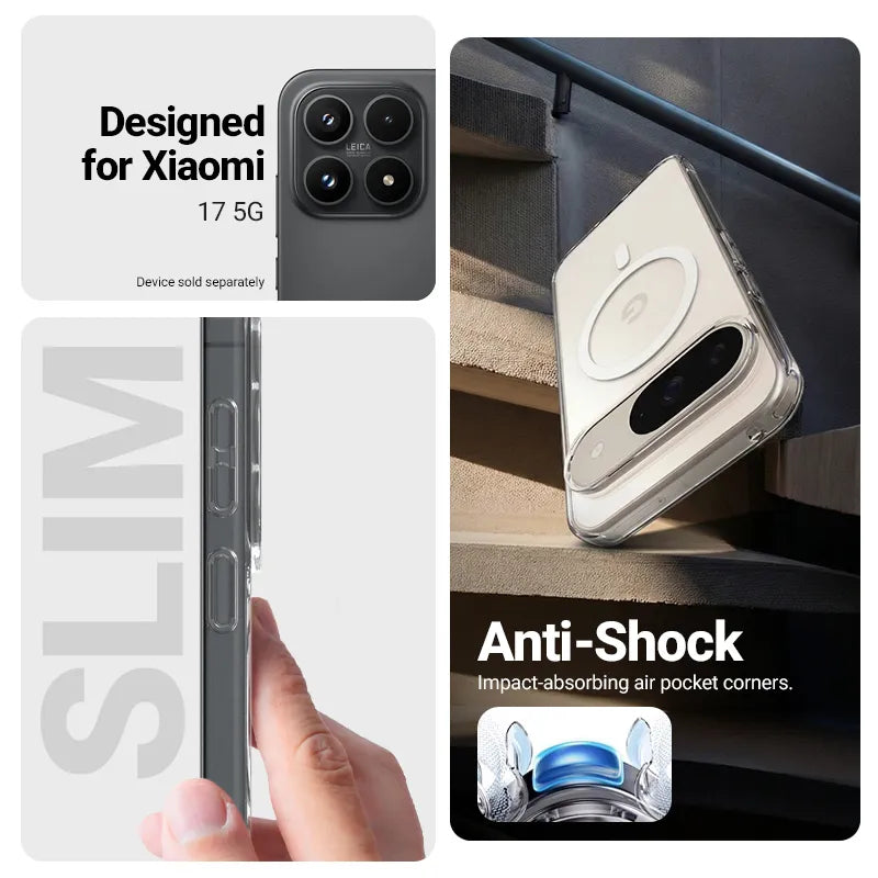 Crong Hybrid Clear Magnetic - MagSafe dėklas, skirtas Xiaomi 17 (skaidrus)