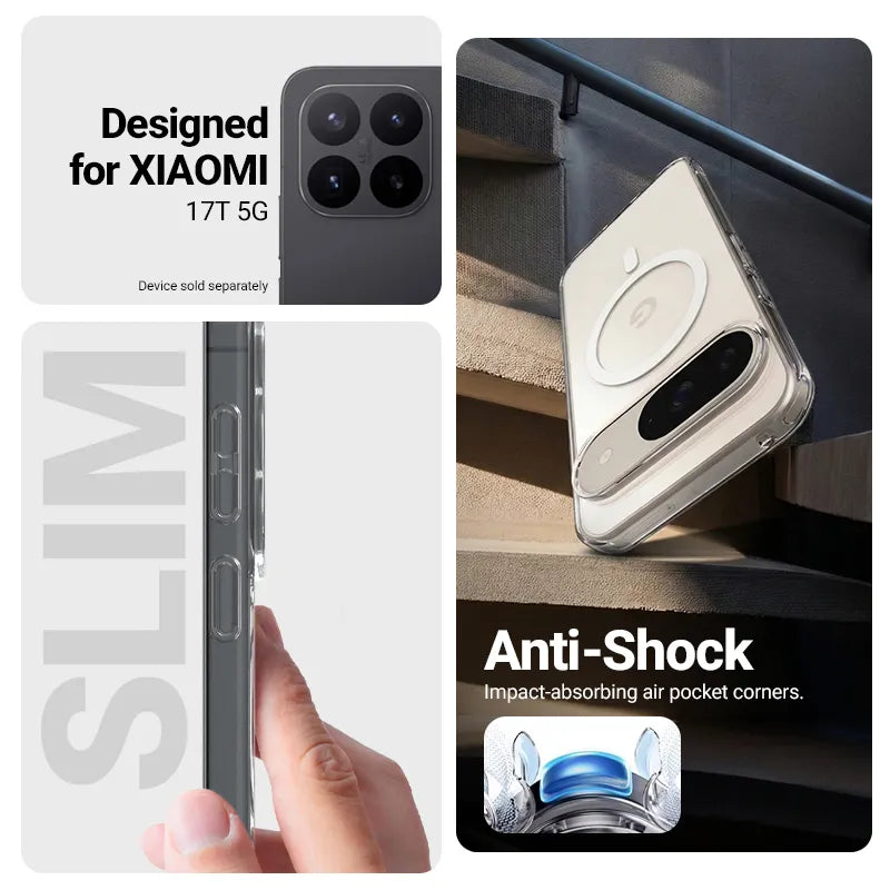 Crong Hybrid Clear Magnetic – "MagSafe" dėklas, skirtas Xiaomi 17T (skaidrus)