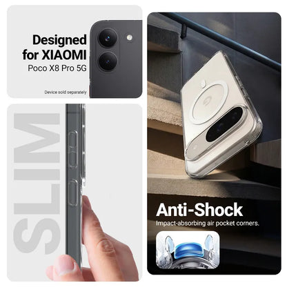 Crong Hybrid Clear Magnetic – "MagSafe" dėklas, skirtas Xiaomi POCO X8 Pro 5G (skaidrus)