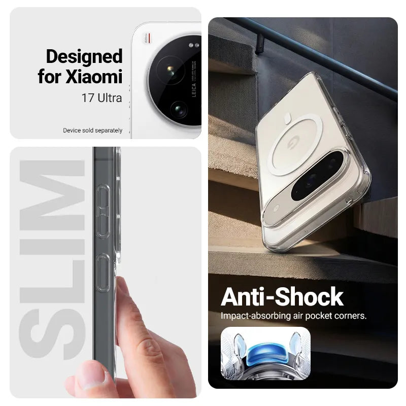 Crong Hybrid Clear Magnetic - MagSafe dėklas Xiaomi 17 Ultra (skaidrus)