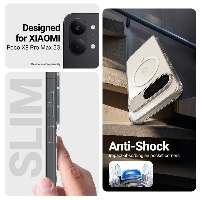 Crong Hybrid Clear Magnetic – MagSafe dėklas Xiaomi POCO X8 Pro Max 5G (skaidrus)