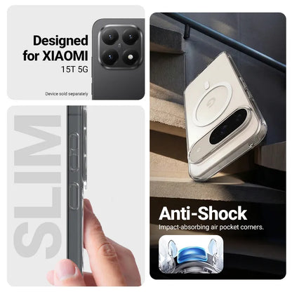 Crong Hybrid Clear Magnetic – Xiaomi 15T MagSafe dėklas (skaidrus)
