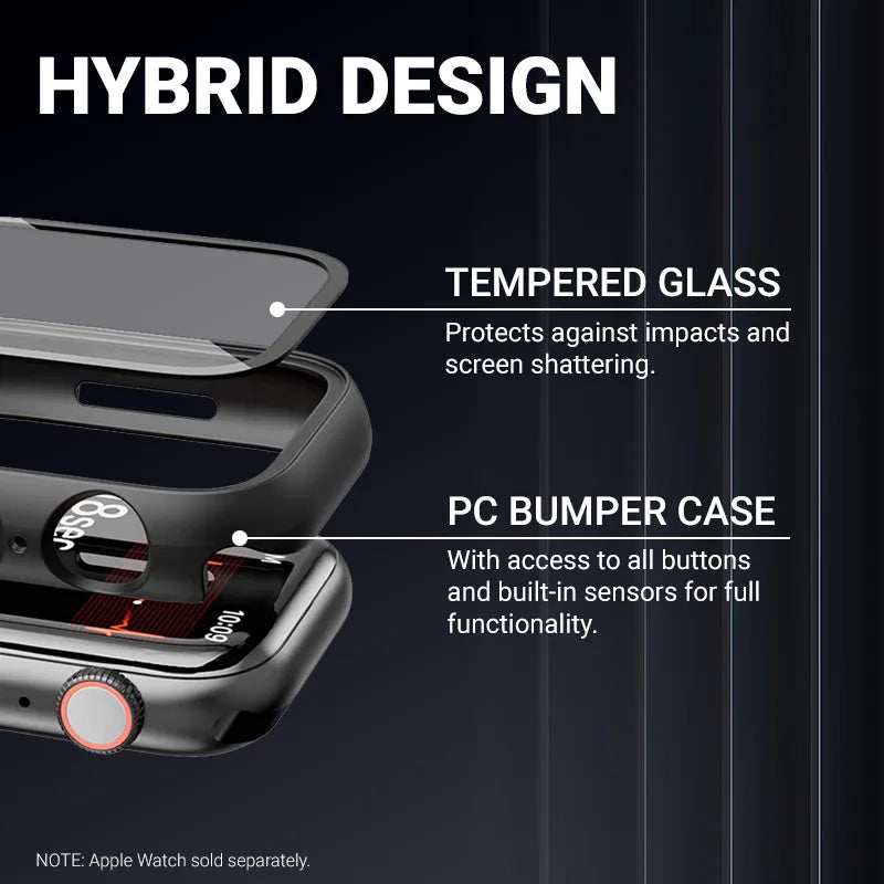 Crong Hybrid dėklas - Dėklas su stiklu Apple Watch 45mm (Juodas)